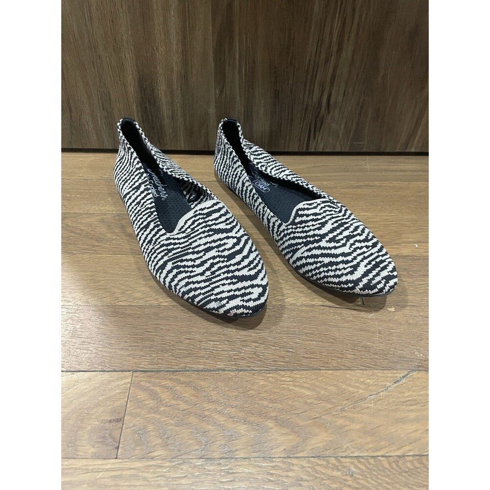 Skechers Cleo Knitty Black Cream Zebra Patterned Ballet Flats Size US 8 EUR 38
